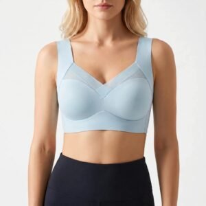 Bezkrawedziowy Biustonosz Push-Up Z Siatkowym Panelem – niebieski