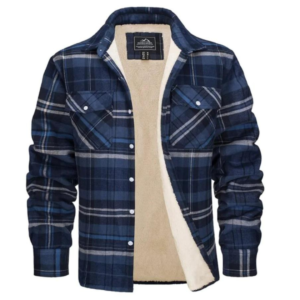 Kurtka w Kratę z Fleece – Niebieski