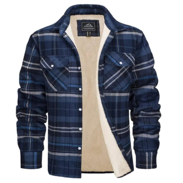 Kurtka w Kratę z Fleece – Niebieski