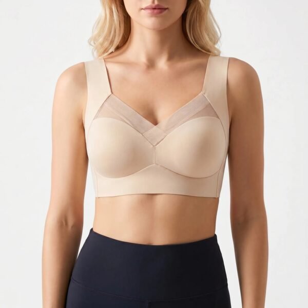 Bezkrawedziowy Biustonosz Push-Up Z Siatkowym Panelem – bezowy